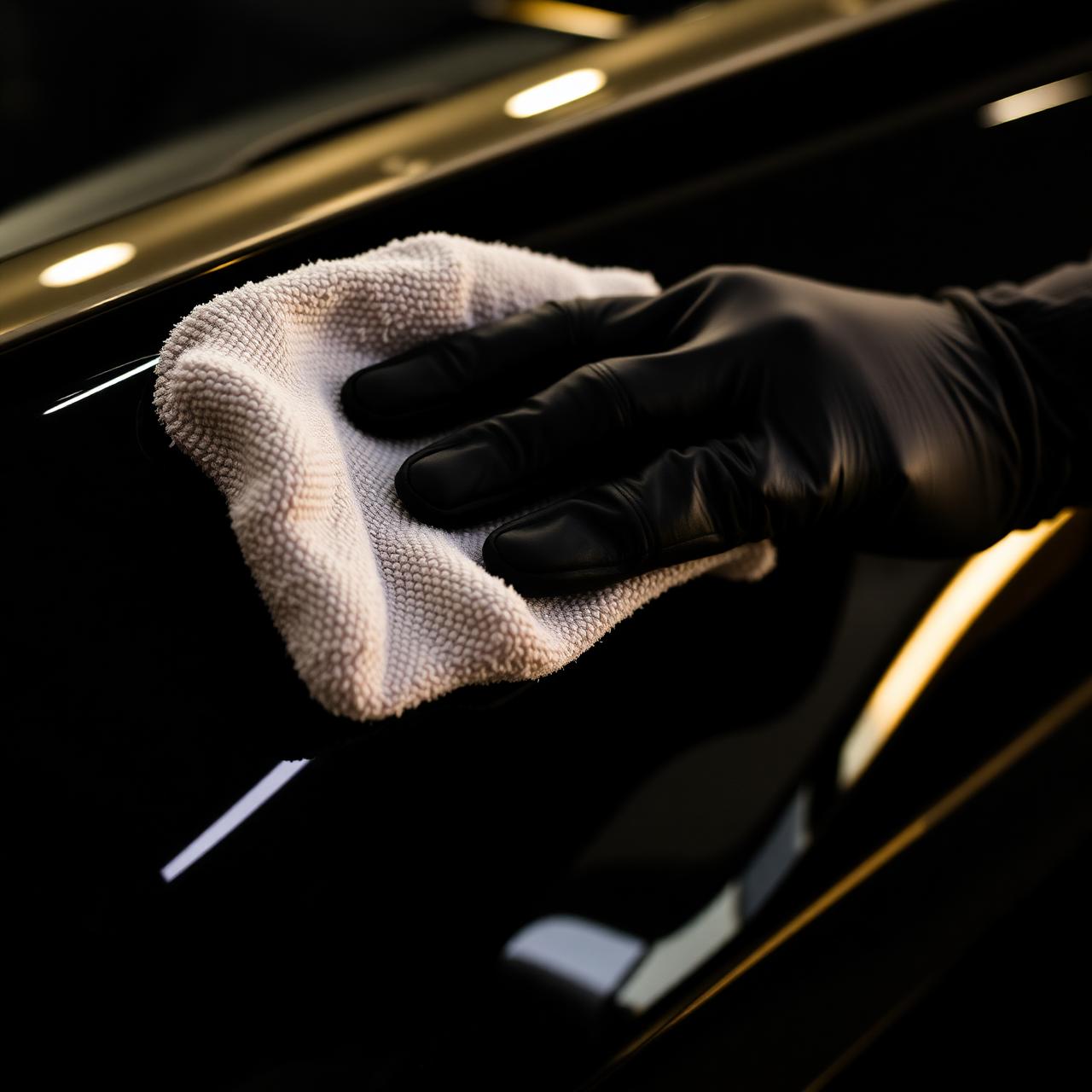 Hand polishing glossy black car panel